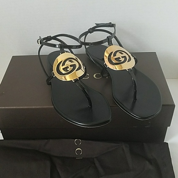 Gucci Shoes - Gucci Black Patent Leather Sandals